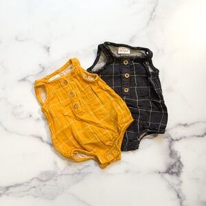 Cat & Jack Mustard and Charcoal Checkered Bodysuits